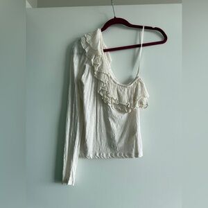 Anthropologie Cream Ruffled Blouse One Shoulder